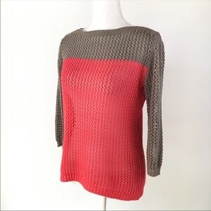 Apt. 9 colorblock coral gray sweater open weave XS